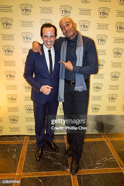 Tea co-founders Taha Bouqdib and actor James Lesure attend the grand opening of North America's first TWG Tea Salon & Boutique Grand Opening on...