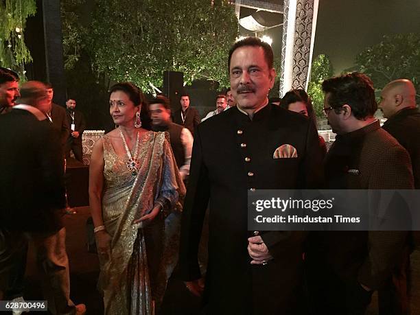 Sahara Group Chief Subrata Roy during the wedding reception of Indian Cricketer Yuvraj Singh and Bollywood actor Hazel Keech, at ITC Maurya, on...