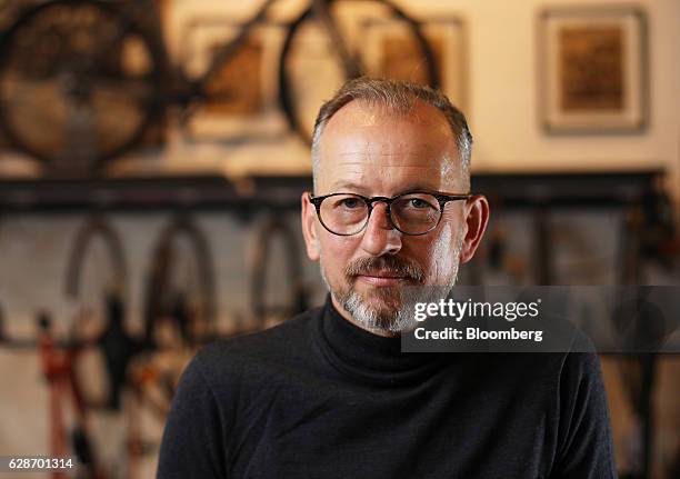 Simon Mottram, founder and chief executive officer of Rapha Racing Ltd., poses for a photograph following an interview at the Rapha cycle club on...