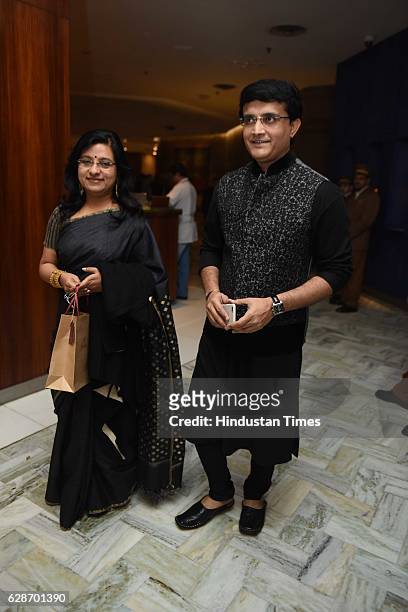 Former Indian cricketer Sourav Ganguly with his wife Dona Ganguly during the wedding reception of Indian Cricketer Yuvraj Singh and Bollywood actor...