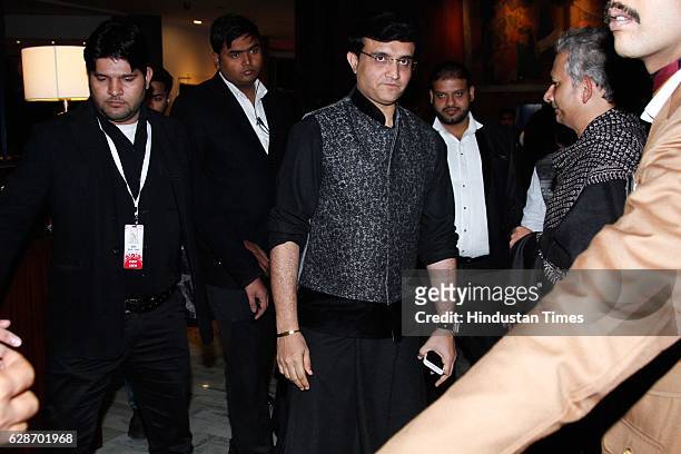 Former Indian cricketer Sourav Ganguly during the wedding reception of Indian Cricketer Yuvraj Singh and Bollywood actor Hazel Keech, at ITC Maurya,...