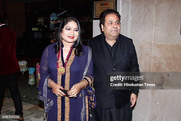 Chairman Rajiv Shukla with wife Anuradha Prasad during the wedding reception of Indian Cricketer Yuvraj Singh and Bollywood actor Hazel Keech, at ITC...