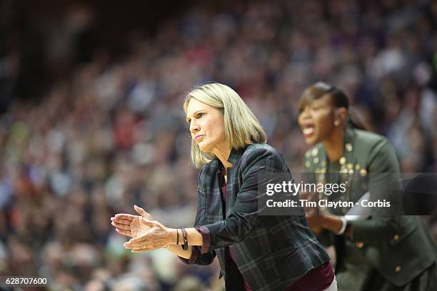 Head coach Karen Aston of the Texas Longhorns during the UConn Huskies Vs Texas Longhorns, NCAA Women's Basketball game in the Jimmy V Classic on...