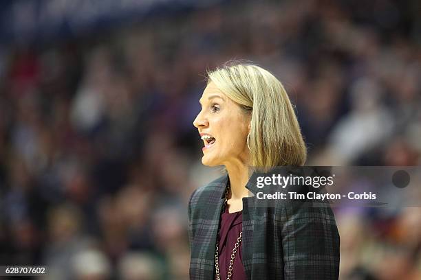 Head coach Karen Aston of the Texas Longhorns during the UConn Huskies Vs Texas Longhorns, NCAA Women's Basketball game in the Jimmy V Classic on...