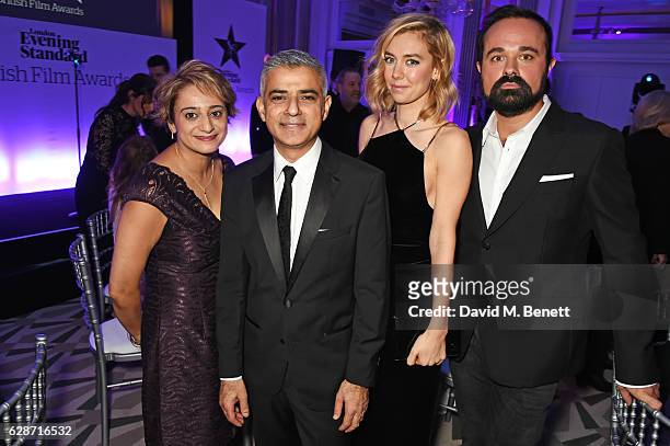 Saadiya Khan, Mayor Of London Sadiq Khan, Vanessa Kirby and Evgeny Lebedev attend at The London Evening Standard British Film Awards at Claridge's...