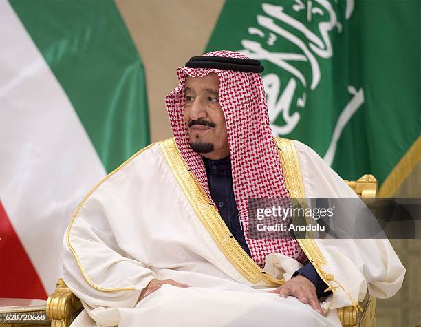 Saudi Arabia's king Salman bin Abdulaziz Al Saud is seen during a meeting with Emir of Kuwait, Sabah Al-Ahmad Al-Jaber Al-Sabah at the Bayan Palace...