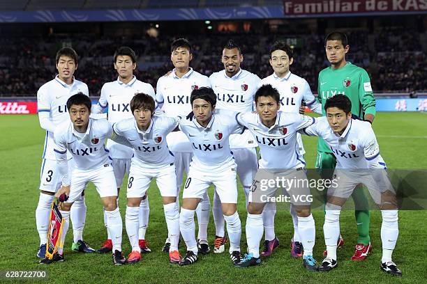 Players of Kashima Antlers line up for team photos prior to the FIFA Club World Cup Play-off for Quarter Final match between Kashima Antlers and...