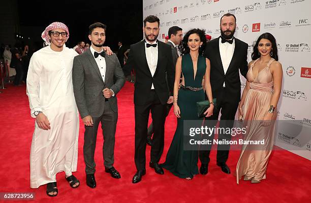 Maisa Abd Elhadi, Ali Suliman and Rakeen Saad and guests attend "The Worthy" red carpet during day three of the 13th annual Dubai International Film...