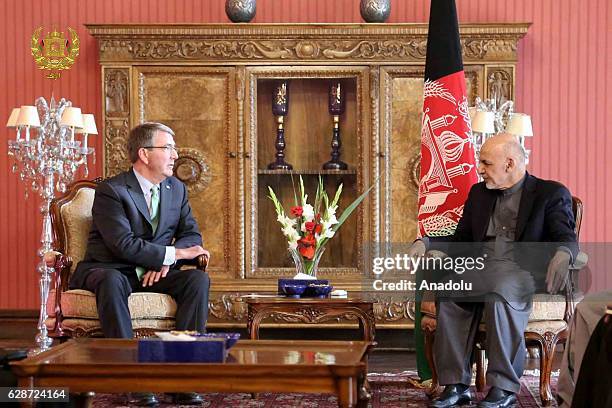 Defense Secretary Ashton Carter meets President of Afghanistan Ashraf Ghani in Kabul, Afghanistan on December 9, 2016.