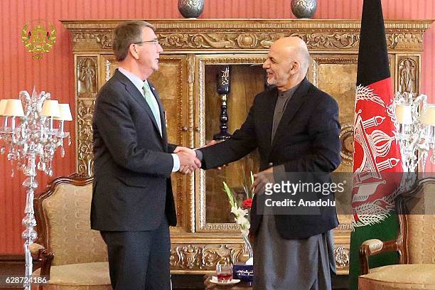 Defense Secretary Ashton Carter meets President of Afghanistan Ashraf Ghani in Kabul, Afghanistan on December 9, 2016.