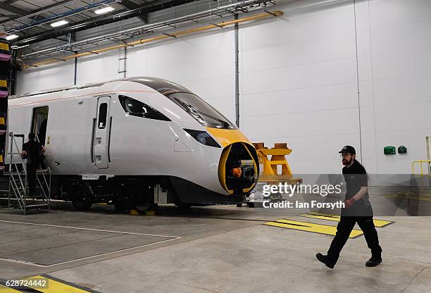 Work is carried out on the new Intercity Express trains at the Hitachi Rail Europe site on December 9, 2016 in Newton Aycliffe, United Kingdom. The...