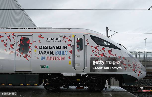 The first British-built Intercity Express train is unveiled in front of invited guests at the Hitachi Rail Europe site on December 9, 2016 in Newton...