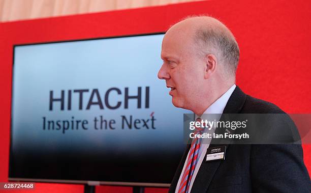 Secretary of State for Transport, Chris Grayling MP, speaks to guests at the Hitachi Rail Europe site on December 9, 2016 in Newton Aycliffe, United...