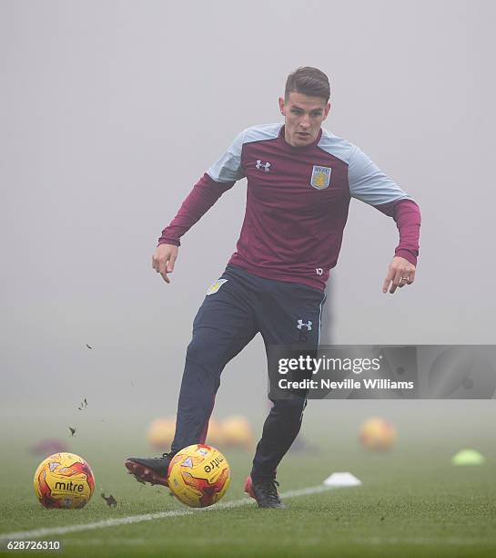 Ashley Westwood of Aston Villa in action during a Aston Villa training session at the club's training ground at Bodymoor Heath on December 09, 2016...