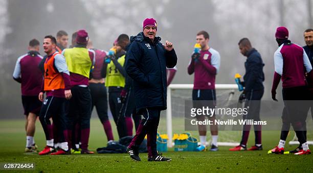 Steve Bruce manager of Aston Villa in action during a Aston Villa training session at the club's training ground at Bodymoor Heath on December 09,...