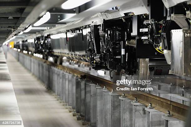 Detail shot of the first British-built Intercity Express train as it is unveiled in front of invited guests at the Hitachi Rail Europe site on...