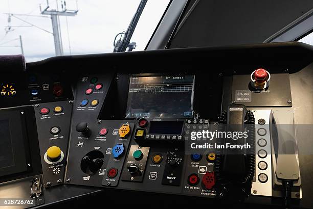 View of the driver's cab as the first British-built Intercity Express train is unveiled in front of invited guests at the Hitachi Rail Europe site on...