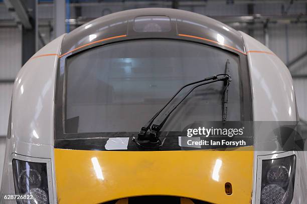 One of the new Intercity Express trains is viewed at the Hitachi Rail Europe site on December 9, 2016 in Newton Aycliffe, United Kingdom. The first...