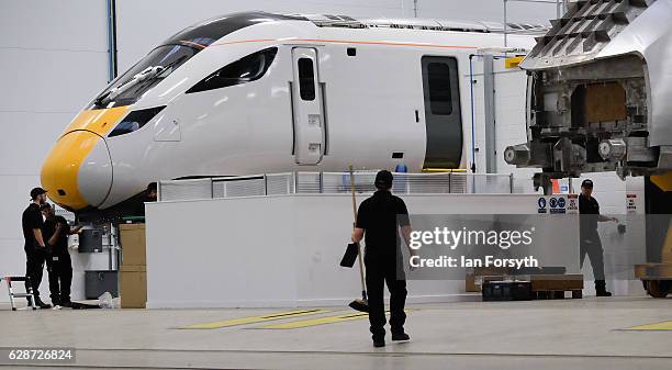 Work is carried out on the new Intercity Express trains at the Hitachi Rail Europe site on December 9, 2016 in Newton Aycliffe, United Kingdom. The...