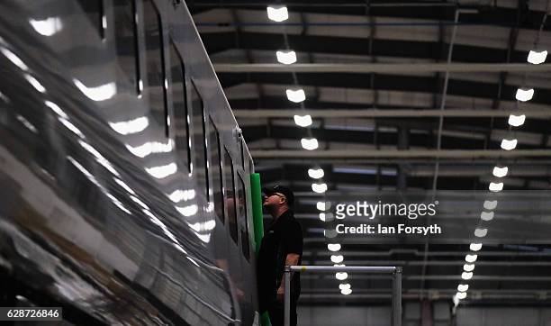 Work is carried out on the new Intercity Express trains at the Hitachi Rail Europe site on December 9, 2016 in Newton Aycliffe, United Kingdom. The...