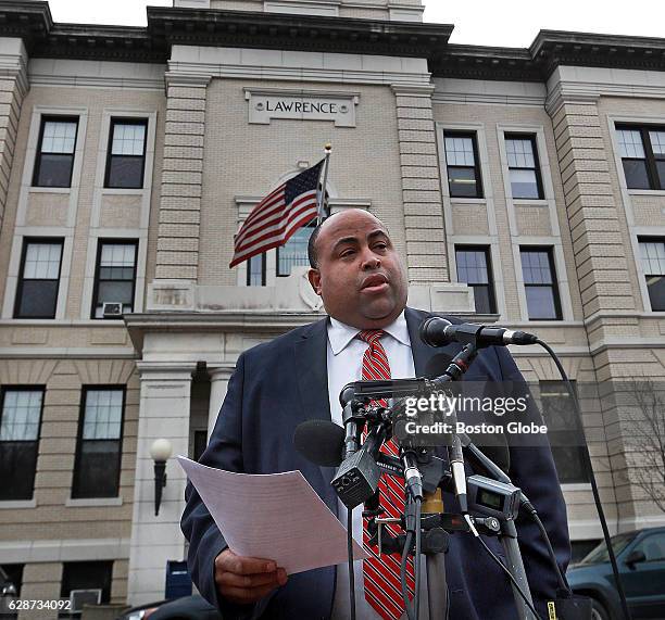 Lawrence mayor Daniel Rivera holds a press on Dec. 8, 2016 across the street from City Hall in Lawrence, MA to discuss the latest developments in the...