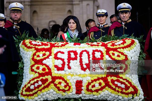 Virginia Raggi, Mayor of Rome, attends the Immaculate Conception celebration at Piazza di Spagna in Rome, Italy. Since 1953, the Pope as Bishop of...
