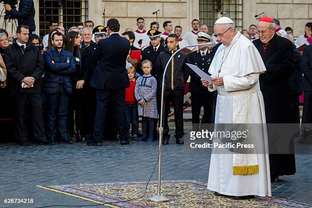 Pope Francis attends the Immaculate Conception celebration at Piazza di Spagna in Rome, Italy. Since 1953, the Pope as Bishop of Rome visits the...