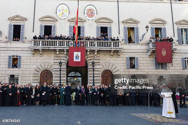 Pope Francis attends the Immaculate Conception celebration at Piazza di Spagna in Rome, Italy. Since 1953, the Pope as Bishop of Rome visits the...