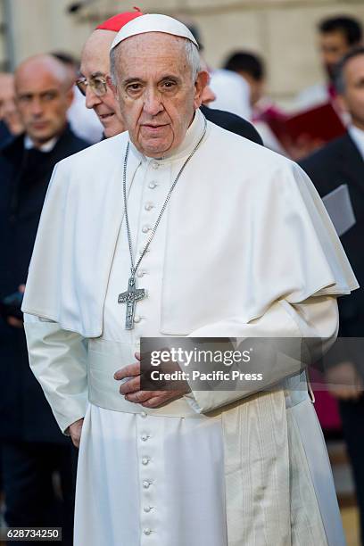 Pope Francis attends the Immaculate Conception celebration at Piazza di Spagna in Rome, Italy. Since 1953, the Pope as Bishop of Rome visits the...