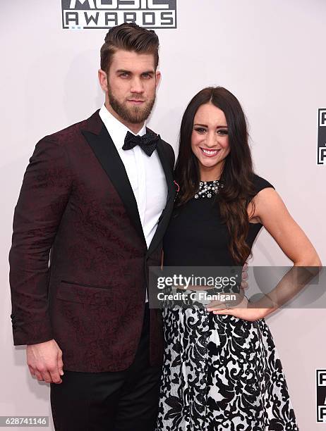 Player Bryce Harper and Kayla Varner attend the 2016 American Music Awards at Microsoft Theater on November 20, 2016 in Los Angeles, California.