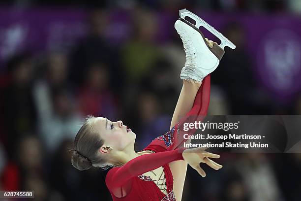 Anastasiia Gubanova of Russia competes during Junior Ladies Free Skating on day two of the ISU Junior and Senior Grand Prix of Figure Skating Final...