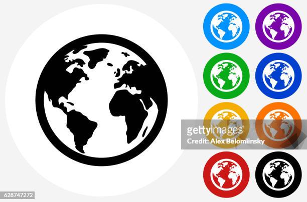 globe icon auf flachen farbkreis-tasten - alex globe stock-grafiken, -clipart, -cartoons und -symbole