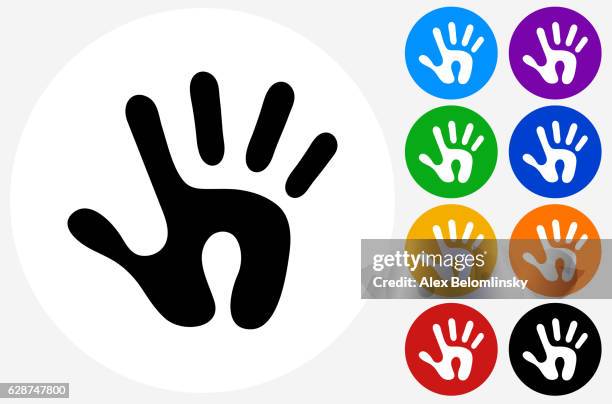 human print icon on flat color circle buttons - handprint vector stock illustrations