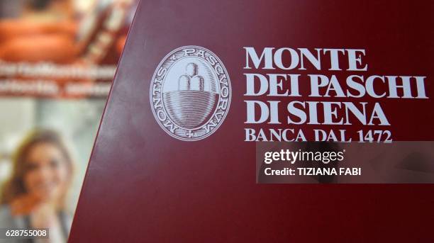 Picture shows the logo of Italian bank the Monte Dei Paschi di Siena on December 9, 2016 in Rome. Italy's Monte dei Paschi di Siena saw its stock...