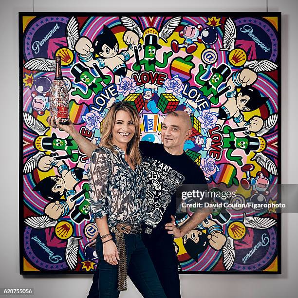 General director of Thienot, champagne, Grarance Thienot and street artist Speedy Graphito are photographed for Madame Figaro on September 19, 2016...