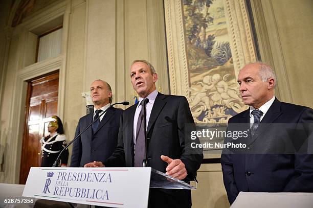 Vittorio Fravezz, Karl Zeller, Franco Panizza during consultations at Quirinale after the resignation of government Renzi,Quirinale Rome on december...