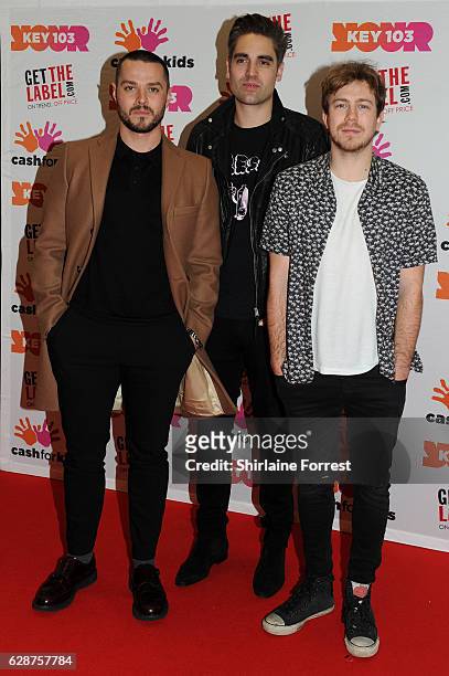 James Bourne, Matt Willis and Charlie Simpson of Busted attend Key 103 Christmas Live at Manchester Arena on December 9, 2016 in Manchester, England.