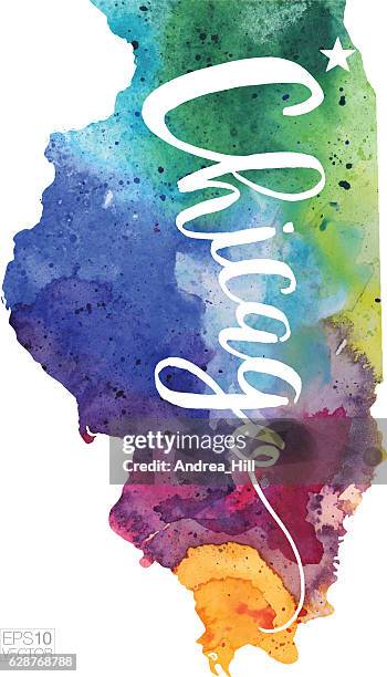 stockillustraties, clipart, cartoons en iconen met chicago, illinois vector watercolor map - chicago map