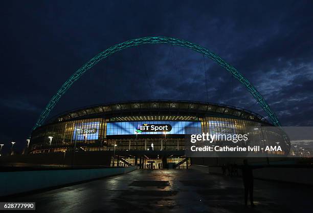 Wembley stadium with BT Sport signage before the UEFA Champions League match between Tottenham Hotspur FC and PFC CSKA Moskva at Wembley Stadium on...