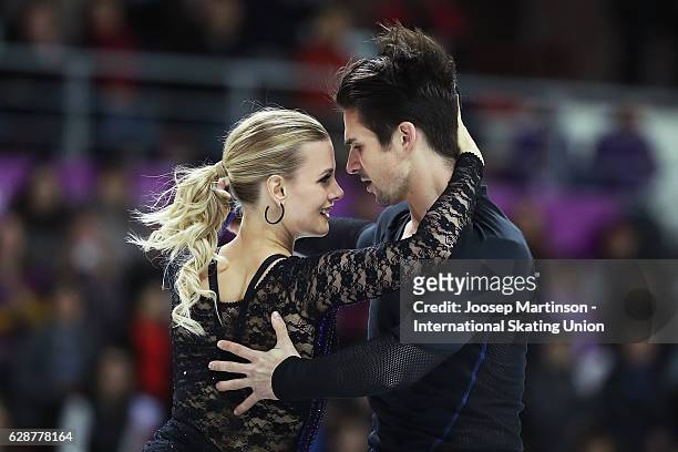 Madison Hubbell and Zachary Donohue of United States compete during Senior Ice Dance Short Dance on day two of the ISU Junior and Senior Grand Prix...