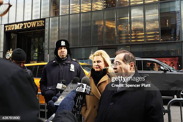 Rep. Carolyn Maloney and New York Congressman Jerry Nadler hold a news conference outside of Trump Tower to request more money from the government to...