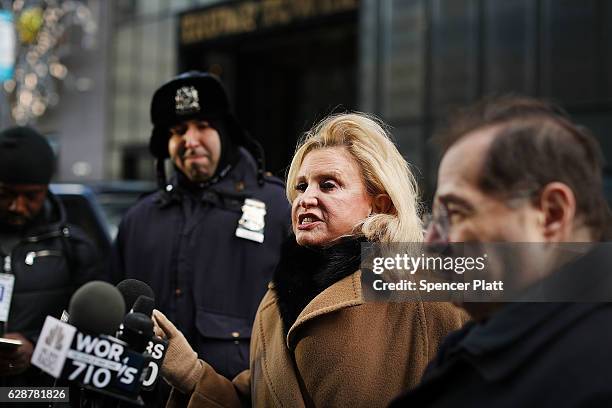 Rep. Carolyn Maloney speaks during a news conference outside of Trump Tower to request more money from the government to help pay for police...