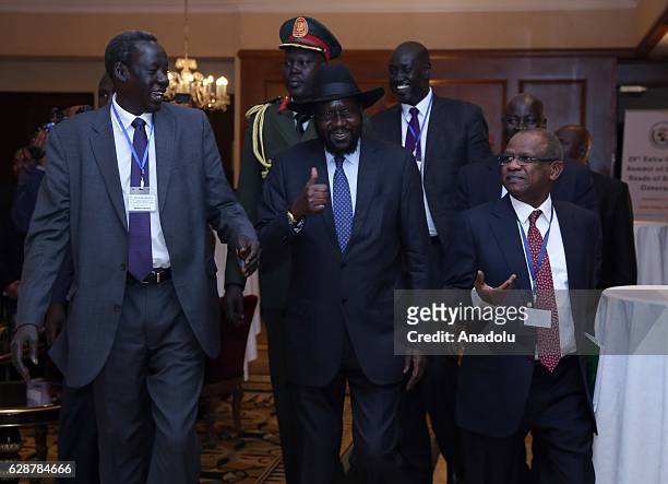 President of South Sudan Salva Kiir Mayardit leaves the hotel after the end of the session during the 29th Intergovernmental Authority on Development...