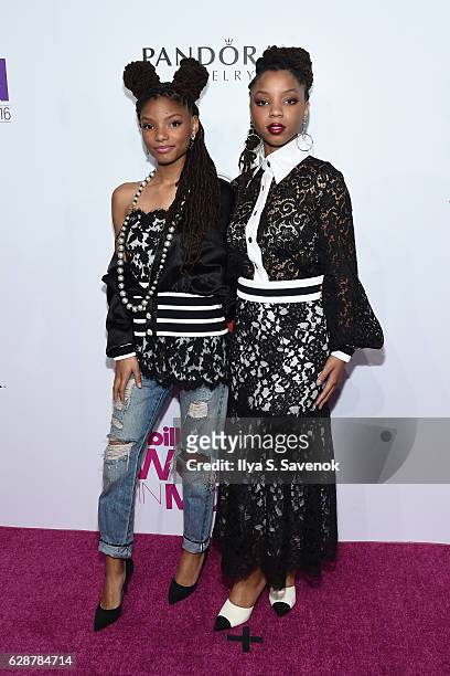 Chloe X Halle attend Billboard Women In Music 2016 airing December 12th On Lifetime at Pier 36 on December 9, 2016 in New York City.
