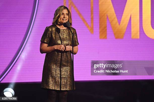 Deborah Curtis presents on stage at the Billboard Women in Music 2016 event on December 9, 2016 in New York City.