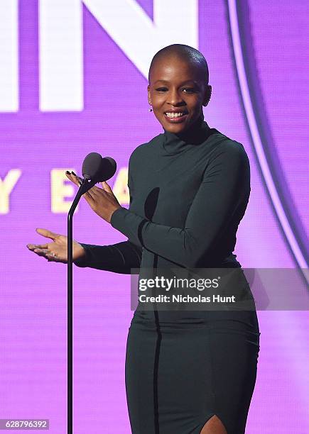 Julie Adenuga speaks onstage at the Billboard Women in Music 2016 event on December 9, 2016 in New York City.