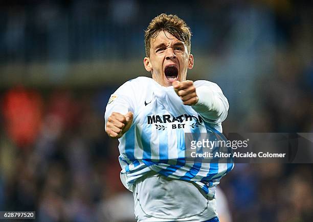 Diego Llorente of Malaga CF celebrates after scoring a goal wich was later disallowed for offside during La Liga match between Malaga CF and Granada...