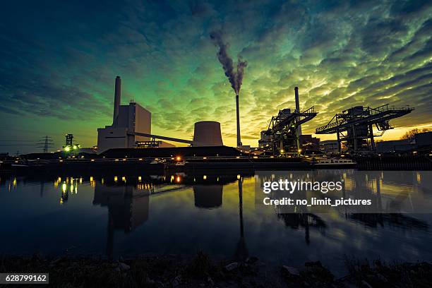 power plant at blue hour - coal plant stock pictures, royalty-free photos & images