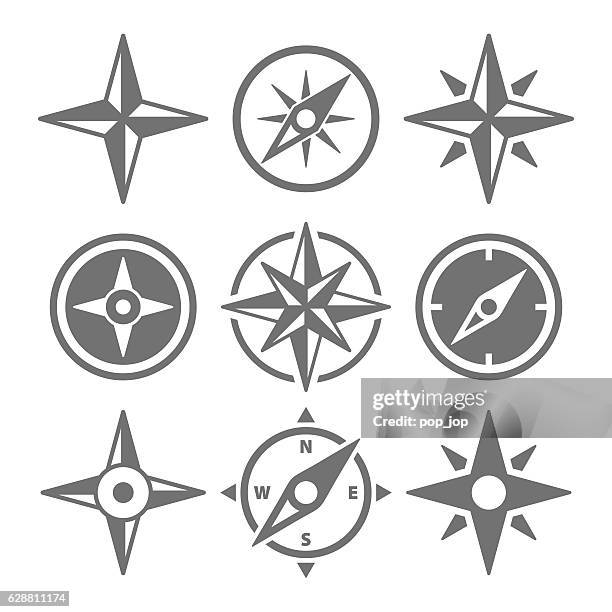 stockillustraties, clipart, cartoons en iconen met wind rose compass navigation icons - vector illustration - navigational compass