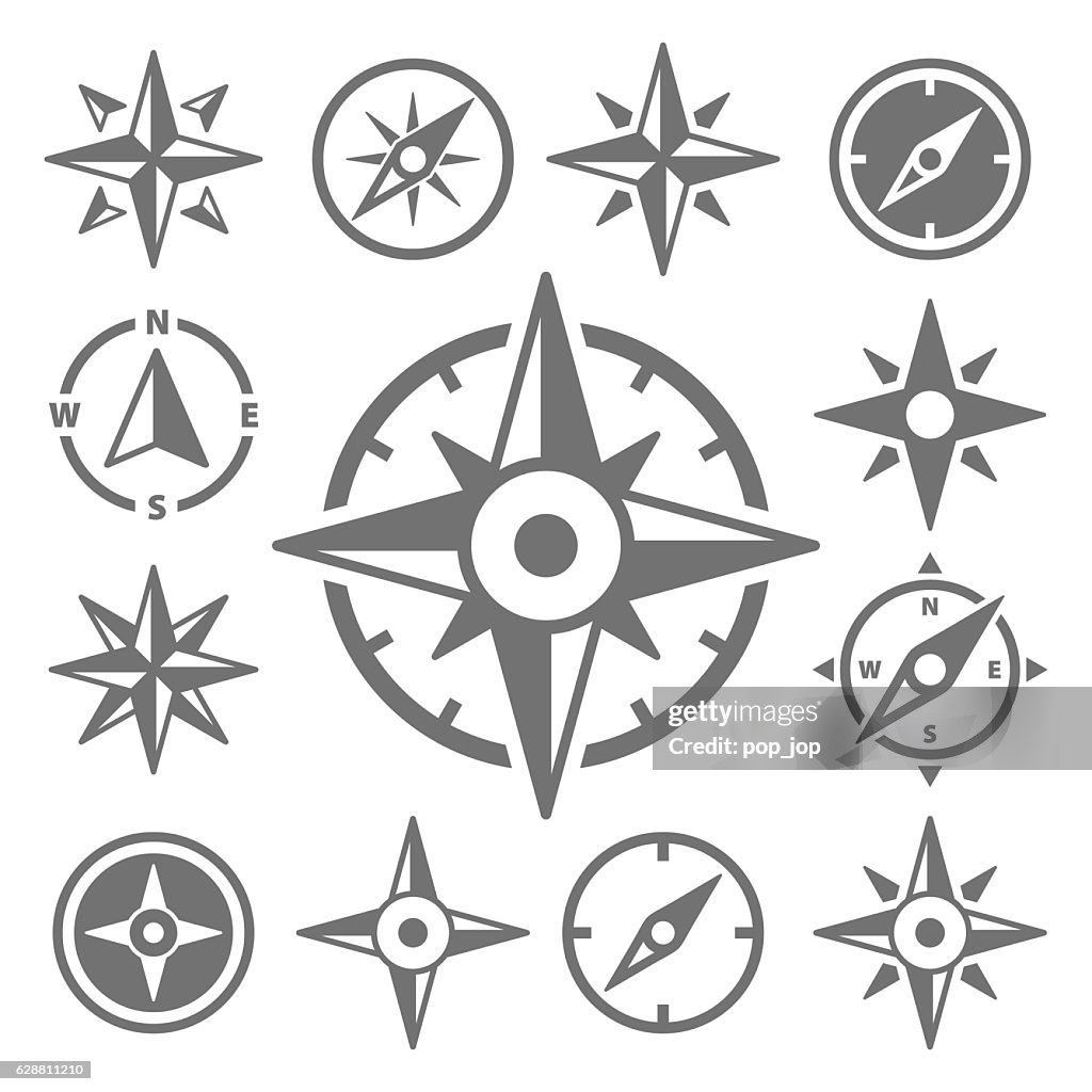 Icônes de navigation wind rose compass - Illustration vectorielle